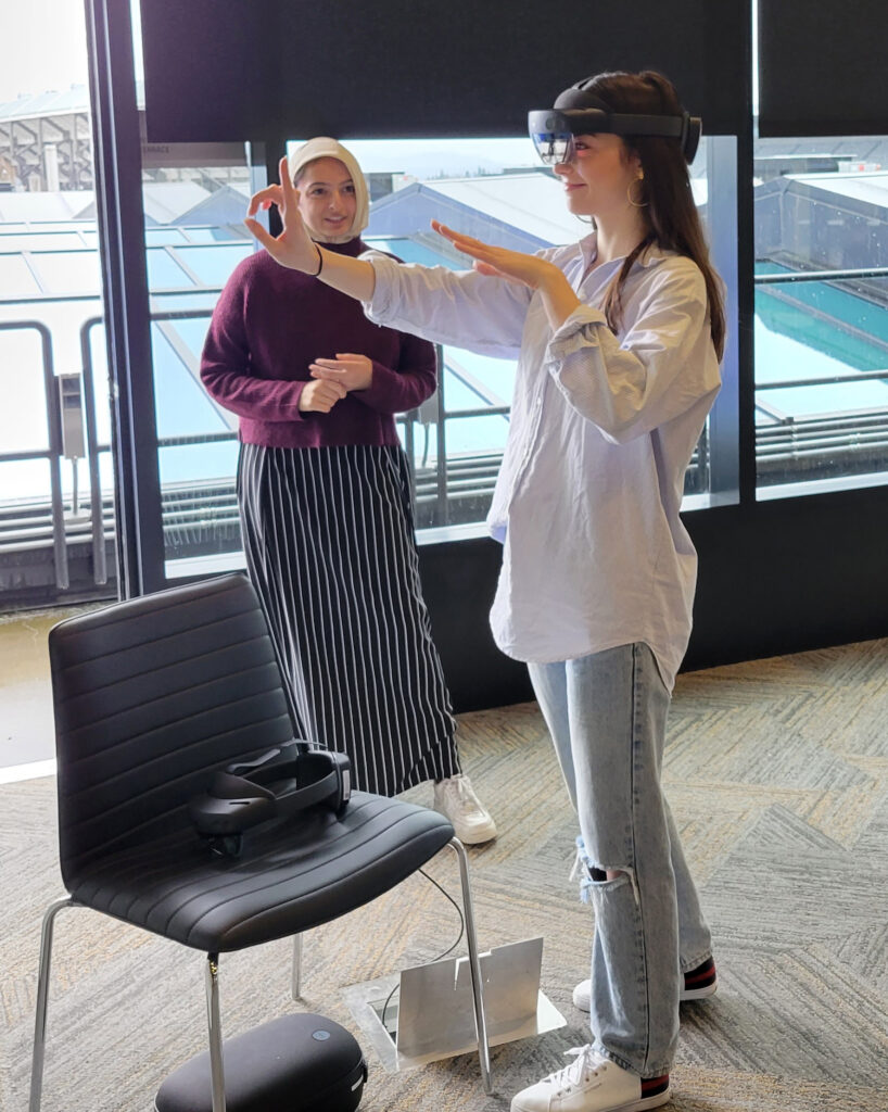 Erna Krnjic uses a Hololens2 at AR/VR Demo Day, March 2023